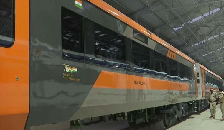 Orange Vande Bharat Express train hits tracks