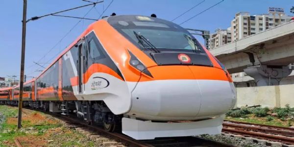 Orange Vande Bharat Express train hits tracks