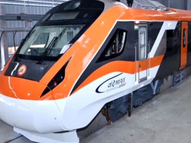 Orange Vande Bharat Express train hits tracks